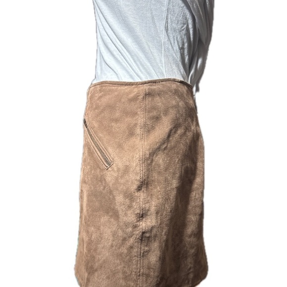 BLANK NYC Brown Suede Boho Leather Mini Skirt Zipper Pockets 26 Western - Picture 2 of 6
